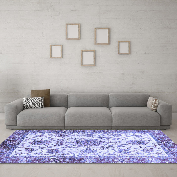Machine Washable Oriental Blue Modern Rug in a Living Room, wshabs3382blu
