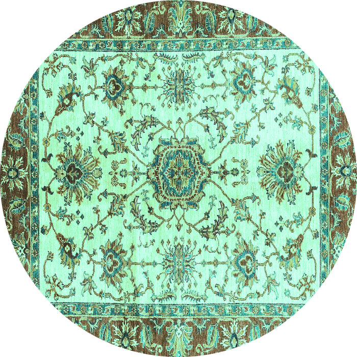 Round Machine Washable Oriental Turquoise Modern Area Rugs, wshabs3382turq