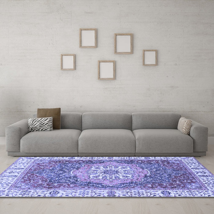 Machine Washable Oriental Blue Modern Rug in a Living Room, wshabs3383blu