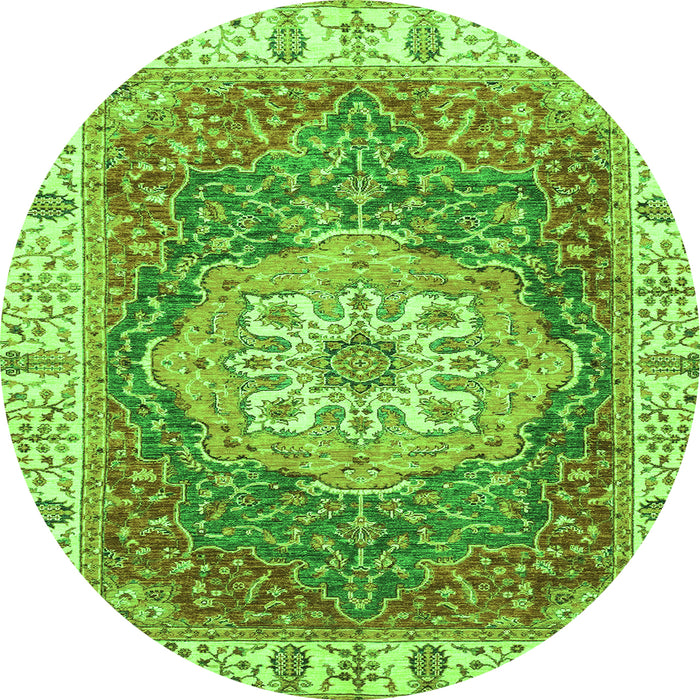 Round Machine Washable Oriental Green Modern Area Rugs, wshabs3383grn