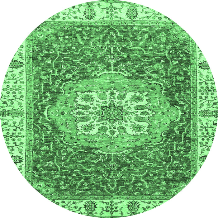 Round Machine Washable Oriental Emerald Green Modern Area Rugs, wshabs3383emgrn