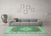 Machine Washable Oriental Turquoise Modern Rug, wshabs3383turq