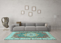 Machine Washable Oriental Light Blue Modern Rug, wshabs3383lblu