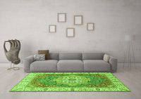 Machine Washable Oriental Green Modern Rug, wshabs3383grn