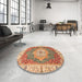 Round Machine Washable Abstract Red Rug in a Office, wshabs3383