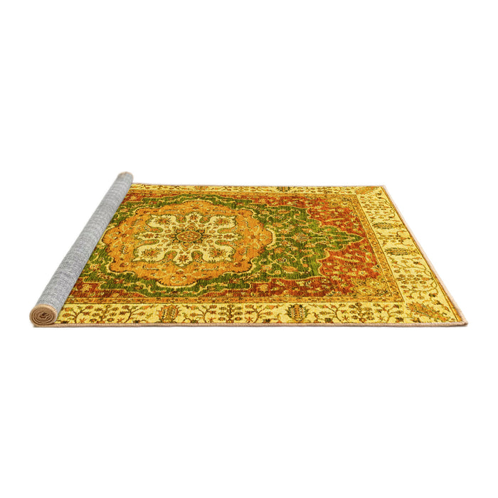Sideview of Machine Washable Oriental Yellow Modern Rug, wshabs3383yw