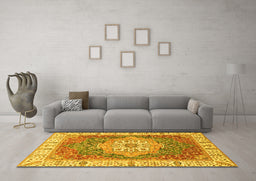 Machine Washable Oriental Yellow Modern Rug in a Living Room, wshabs3383yw
