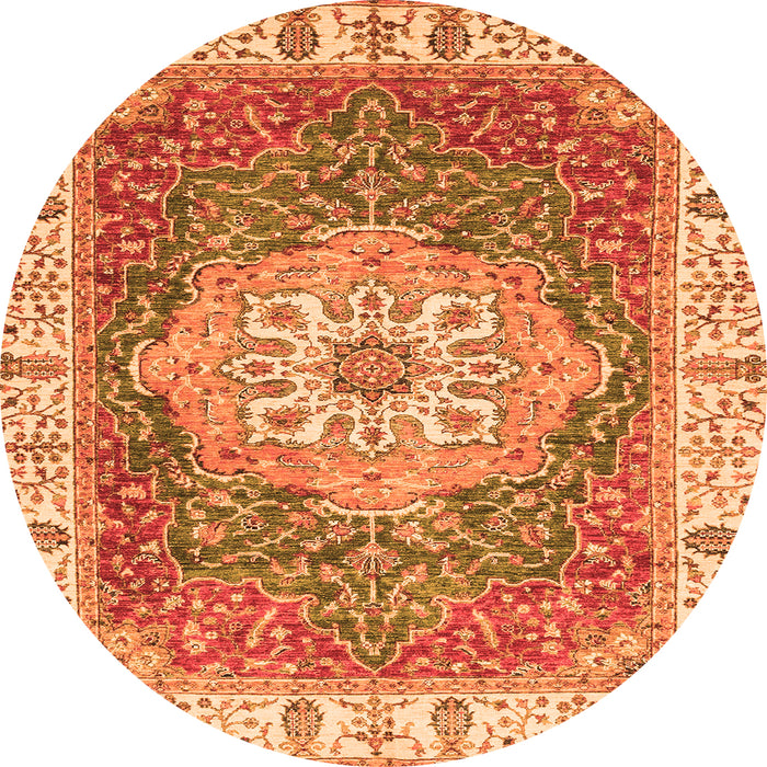 Round Machine Washable Oriental Orange Modern Area Rugs, wshabs3383org