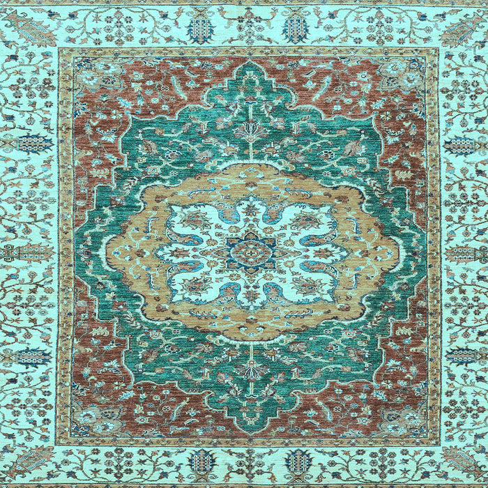 Square Machine Washable Oriental Light Blue Modern Rug, wshabs3383lblu