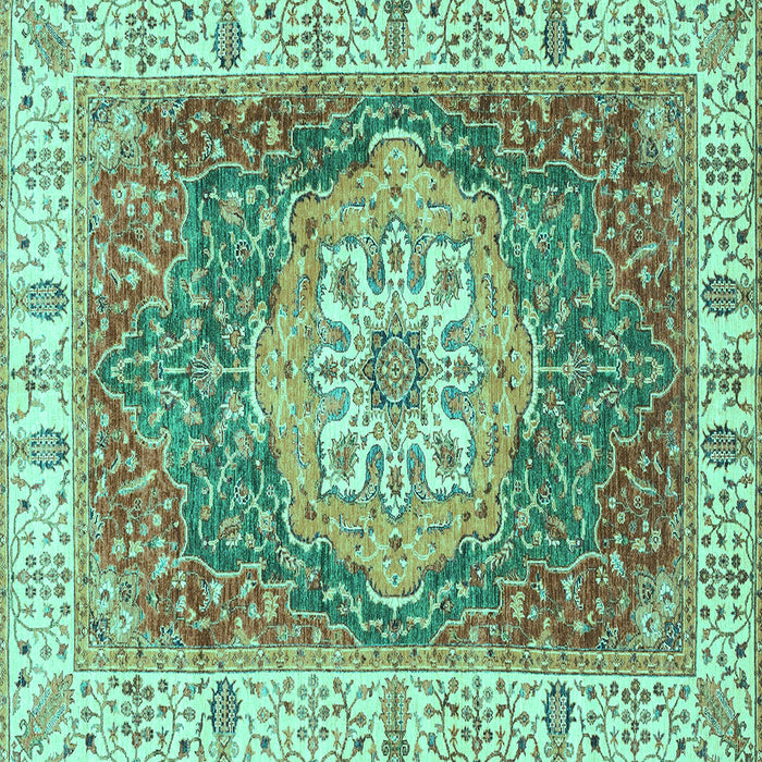 Square Machine Washable Oriental Turquoise Modern Area Rugs, wshabs3383turq
