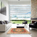 Square Abstract Red Oriental Rug in a Living Room, abs3383