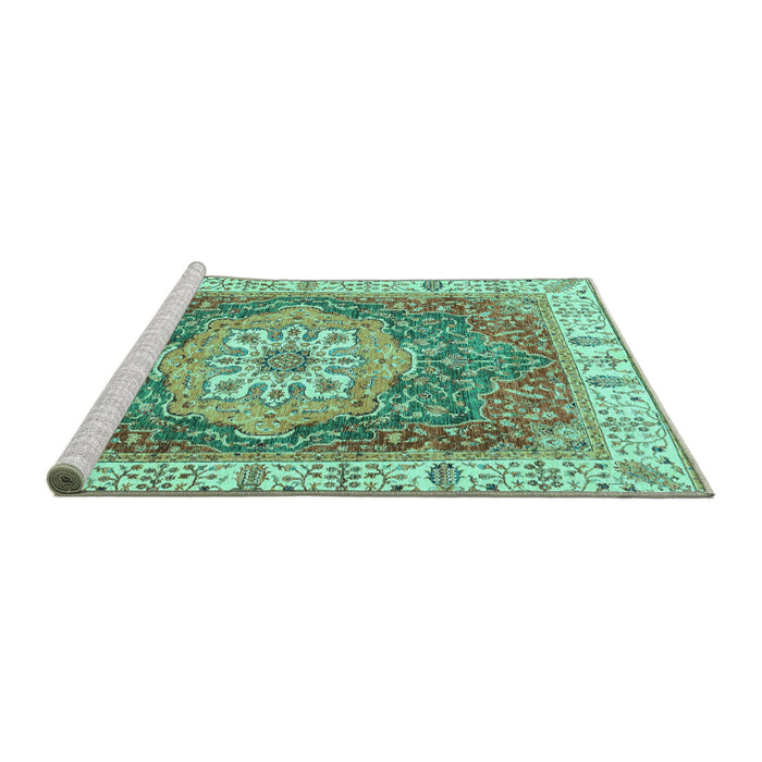 Sideview of Machine Washable Oriental Turquoise Modern Area Rugs, wshabs3383turq