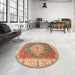 Round Abstract Red Oriental Rug in a Office, abs3383