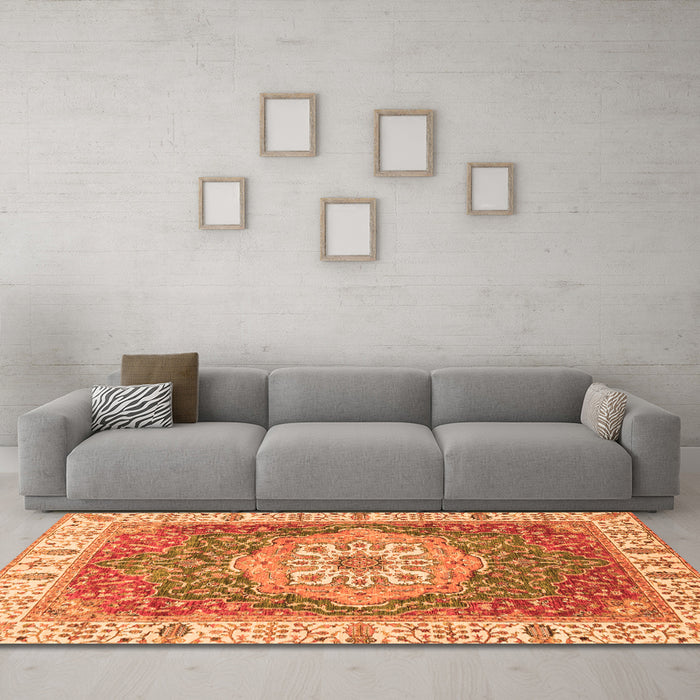 Machine Washable Oriental Orange Modern Area Rugs in a Living Room, wshabs3383org