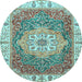 Round Machine Washable Oriental Light Blue Modern Rug, wshabs3383lblu