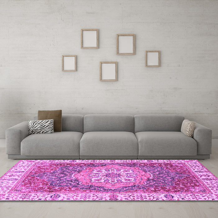 Machine Washable Oriental Purple Modern Area Rugs in a Living Room, wshabs3383pur