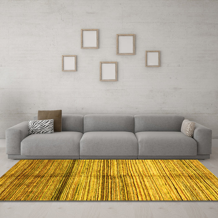 Machine Washable Oriental Yellow Modern Rug in a Living Room, wshabs3384yw