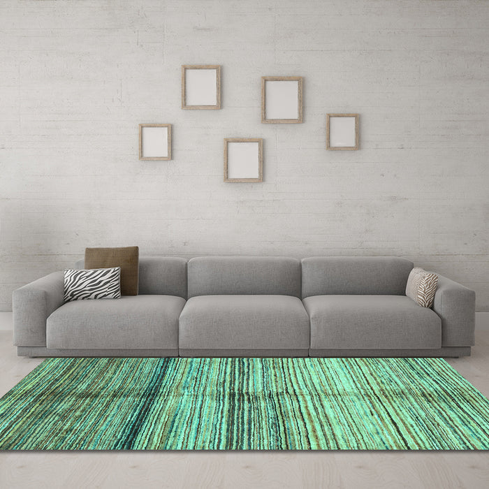 Machine Washable Oriental Turquoise Modern Area Rugs in a Living Room,, wshabs3384turq