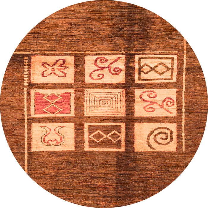 Round Machine Washable Oriental Orange Modern Area Rugs, wshabs3385org