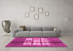 Machine Washable Oriental Pink Modern Rug in a Living Room, wshabs3385pnk