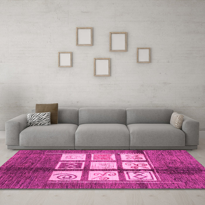 Machine Washable Oriental Pink Modern Rug in a Living Room, wshabs3385pnk