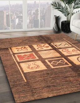 Machine Washable Abstract Saddle Brown Rug in a Family Room, wshabs3385