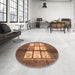 Round Machine Washable Abstract Saddle Brown Rug in a Office, wshabs3385