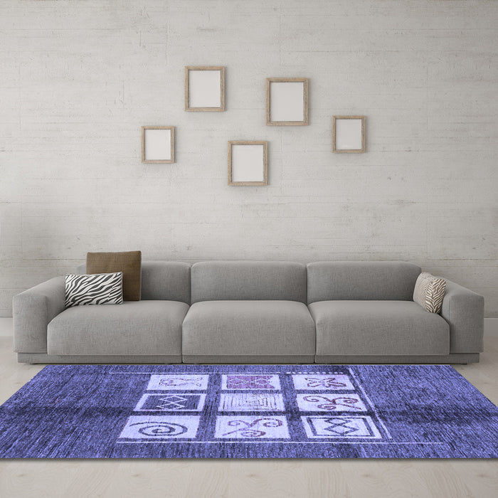 Machine Washable Oriental Blue Modern Rug in a Living Room, wshabs3385blu