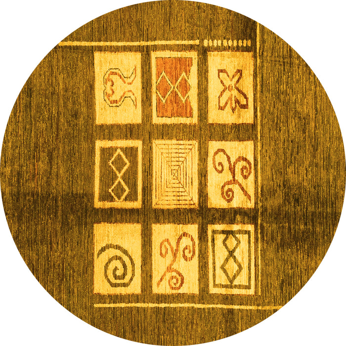 Round Machine Washable Oriental Yellow Modern Rug, wshabs3385yw