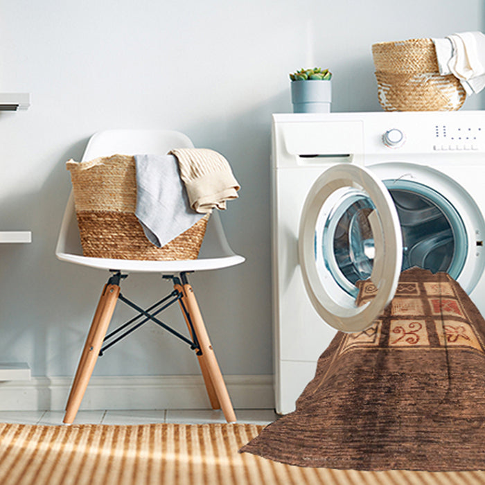 Machine Washable Abstract Saddle Brown Rug in a Washing Machine, wshabs3385