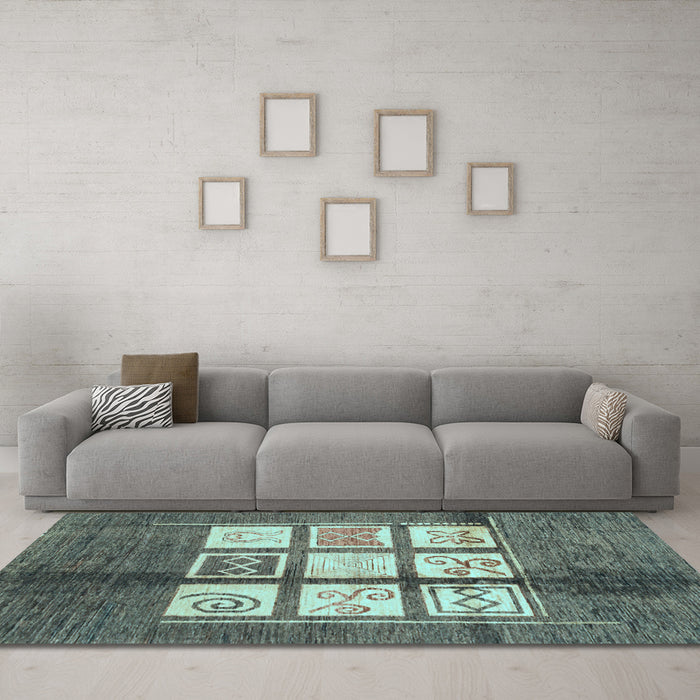 Machine Washable Oriental Light Blue Modern Rug in a Living Room, wshabs3385lblu