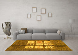 Machine Washable Oriental Yellow Modern Rug in a Living Room, wshabs3385yw