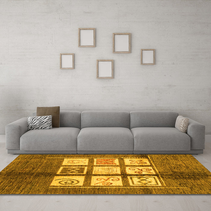 Machine Washable Oriental Yellow Modern Rug in a Living Room, wshabs3385yw
