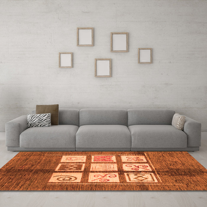 Machine Washable Oriental Orange Modern Area Rugs in a Living Room, wshabs3385org