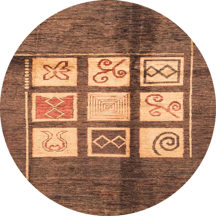 Round Abstract Saddle Brown Oriental Rug, abs3385