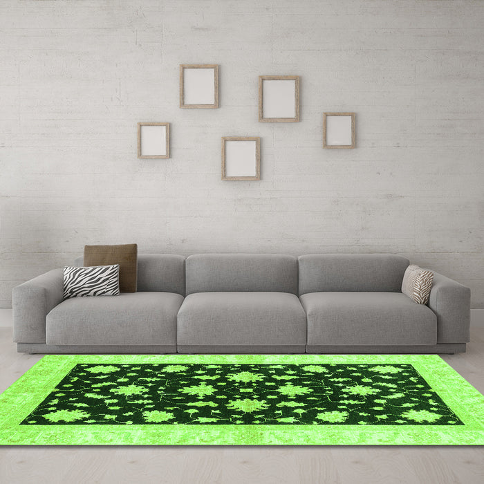 Machine Washable Oriental Green Modern Area Rugs in a Living Room,, wshabs3386grn