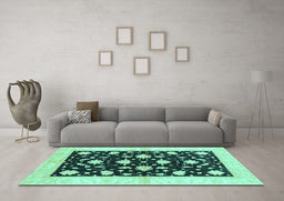 Machine Washable Oriental Turquoise Modern Area Rugs in a Living Room,, wshabs3386turq