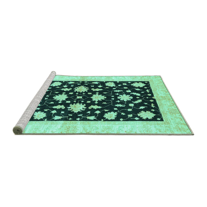 Sideview of Machine Washable Oriental Turquoise Modern Area Rugs, wshabs3386turq