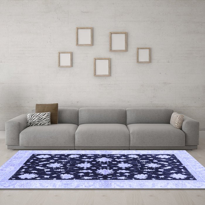 Machine Washable Oriental Blue Modern Rug in a Living Room, wshabs3386blu