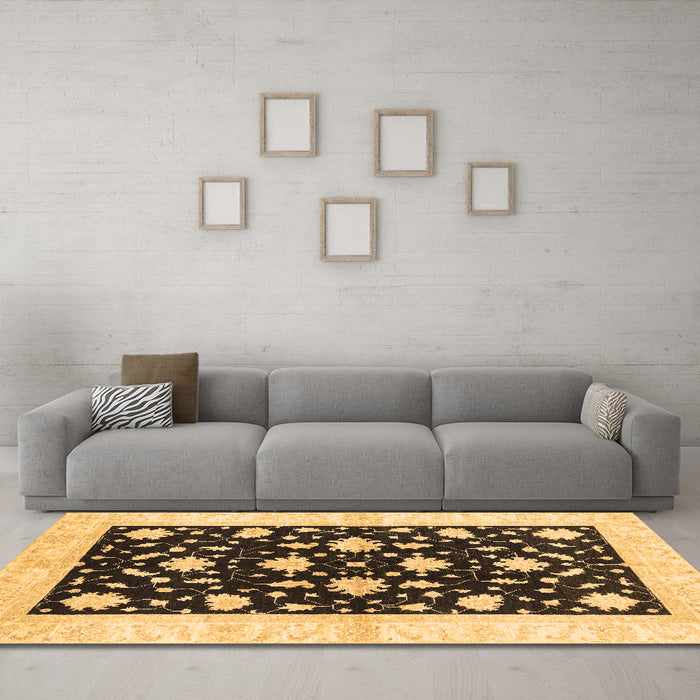 Machine Washable Oriental Brown Modern Rug in a Living Room,, wshabs3386brn