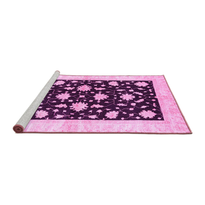 Sideview of Machine Washable Oriental Pink Modern Rug, wshabs3386pnk