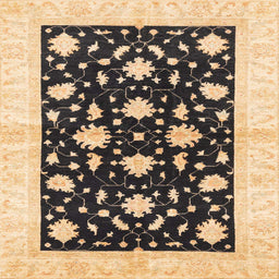 Square Abstract Dark Brown Oriental Rug, abs3386