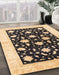 Abstract Dark Brown Oriental Rug in Family Room, abs3386