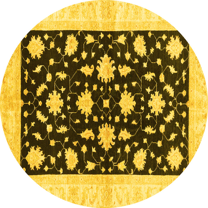 Round Machine Washable Oriental Yellow Modern Rug, wshabs3386yw