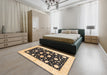 Abstract Dark Brown Oriental Rug in a Bedroom, abs3386