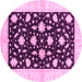 Round Machine Washable Oriental Pink Modern Rug, wshabs3386pnk