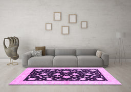 Machine Washable Oriental Purple Modern Area Rugs in a Living Room, wshabs3386pur