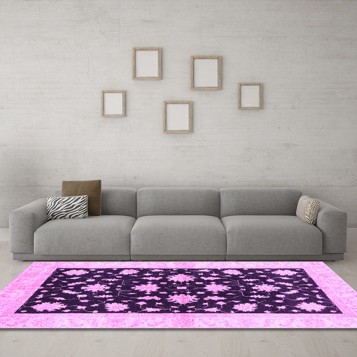 Machine Washable Oriental Purple Modern Area Rugs in a Living Room, wshabs3386pur