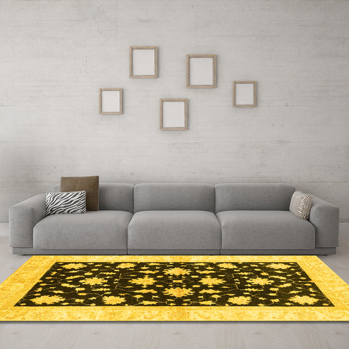 Machine Washable Oriental Yellow Modern Rug in a Living Room, wshabs3386yw