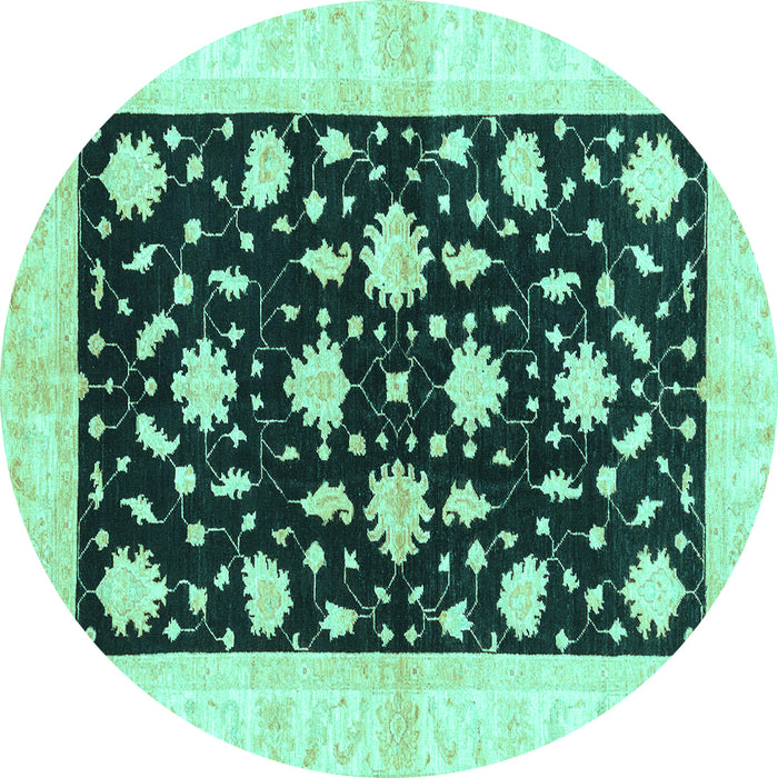 Round Machine Washable Oriental Turquoise Modern Area Rugs, wshabs3386turq